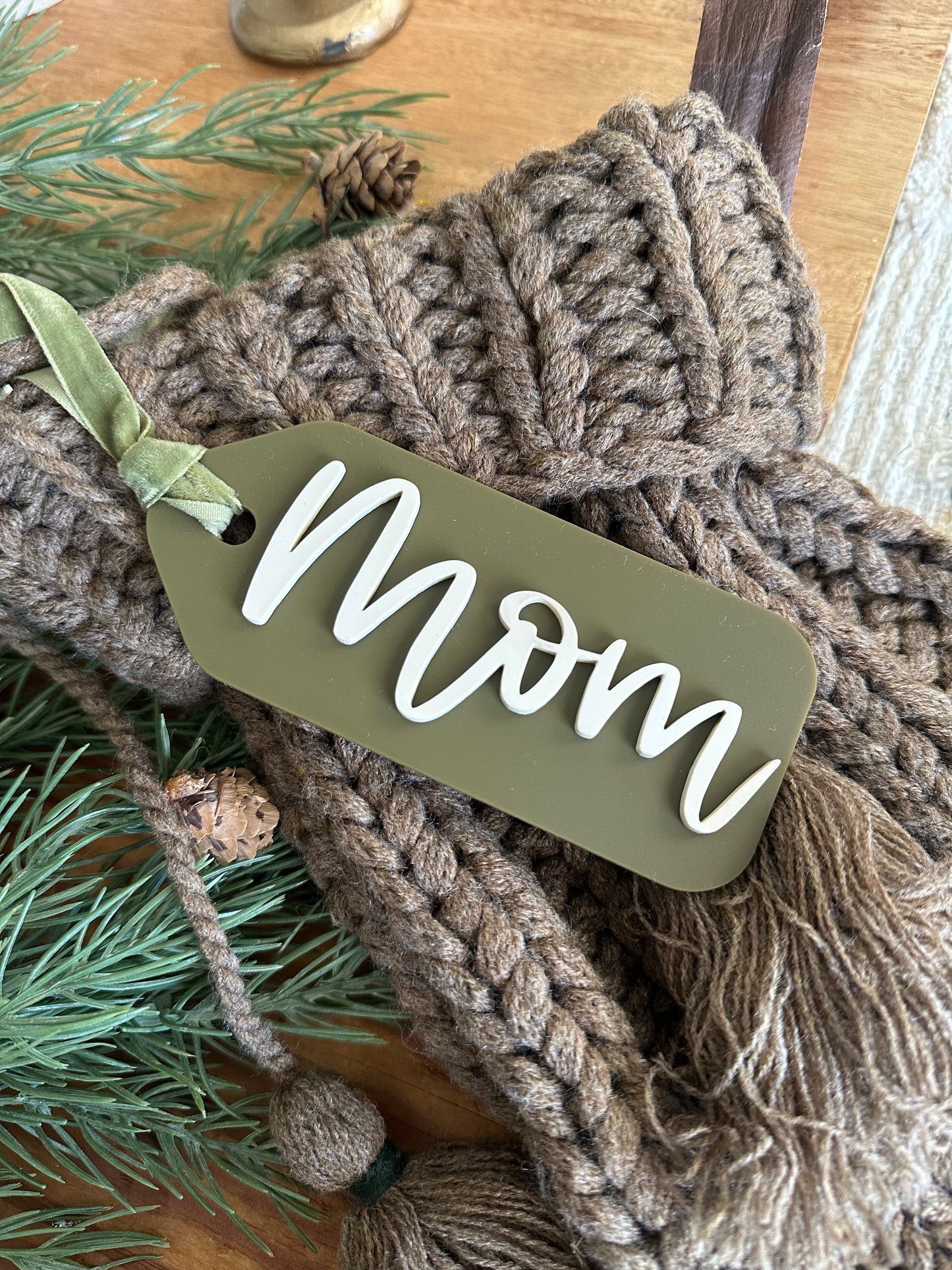 Acrylic Stocking Tag - forest green