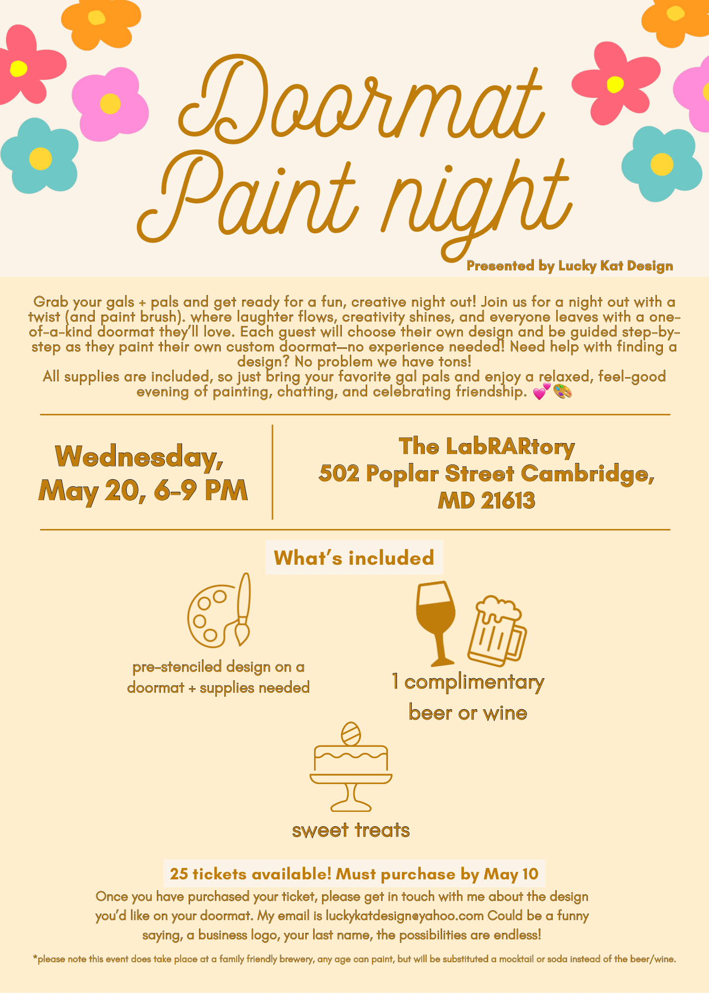 May 20th TAYLOR MACE- PRIVATE PARTY DOORMAT PAINT NIGHT AT RAR TICKET