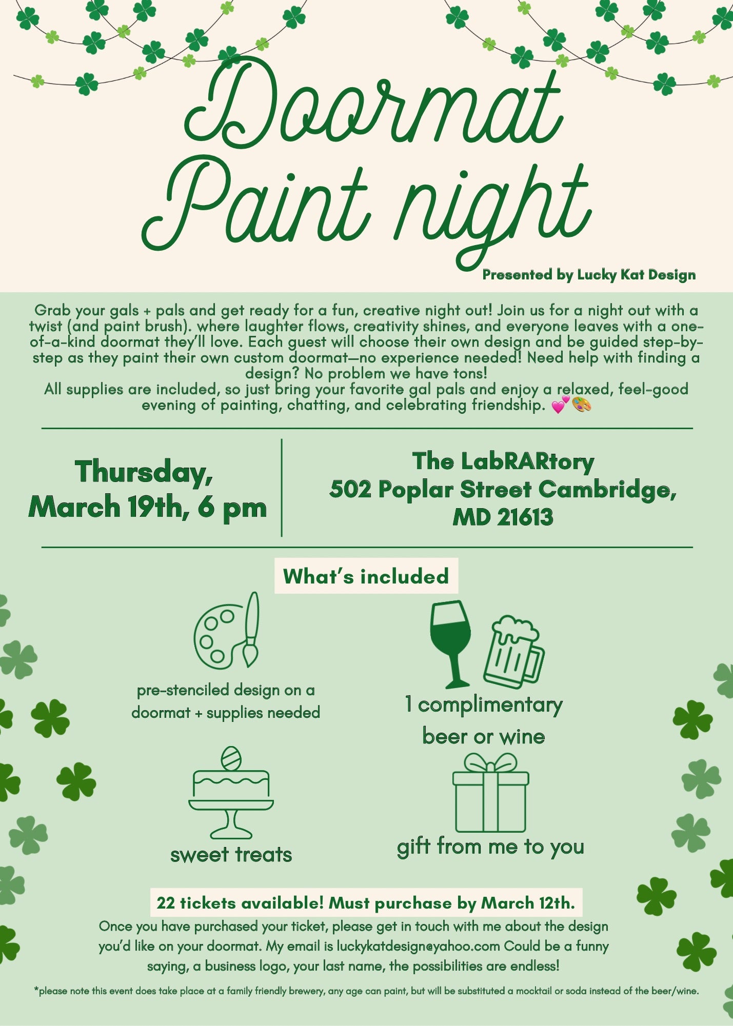 MARCH 19th DOORMAT PAINT NIGHT AT RAR TICKET