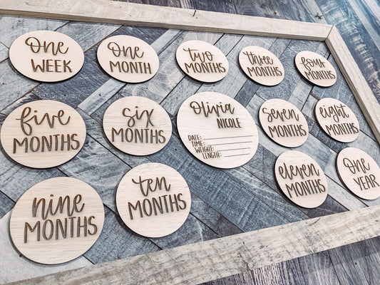 Baby milestones | milestones | hand lettered| laser engraved | monthly milestones | prop