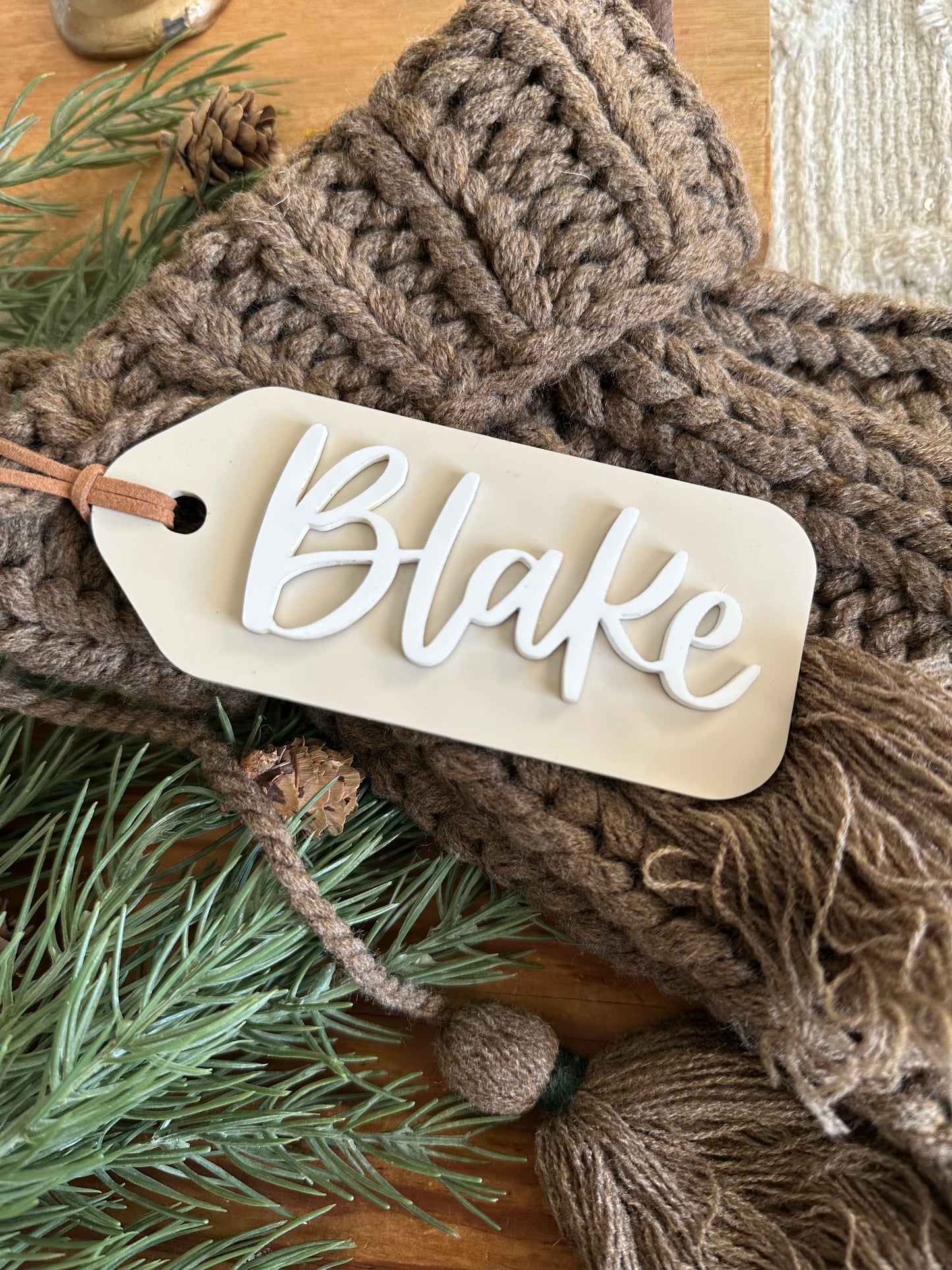 Acrylic Stocking Tag - bone