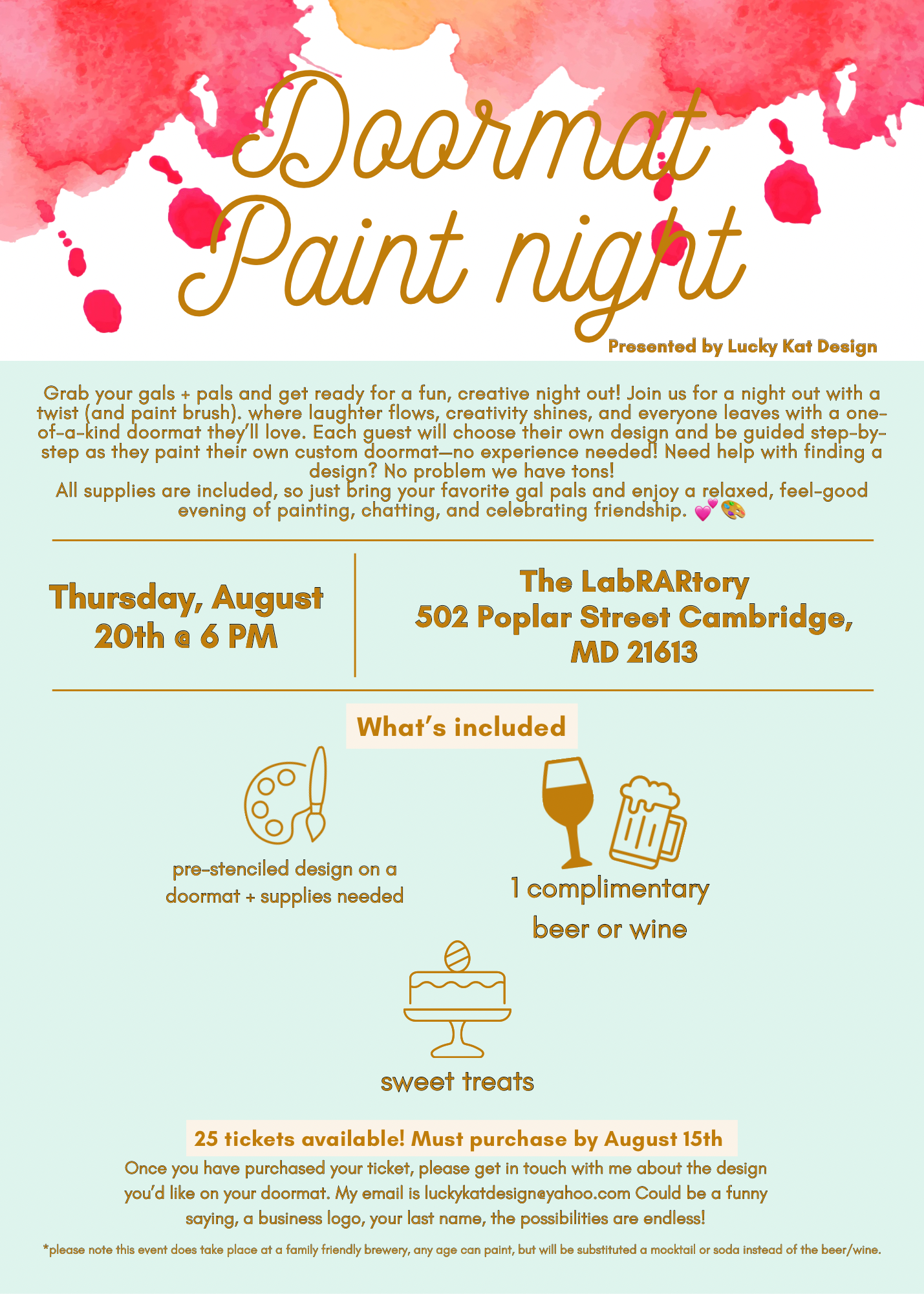 August 20th-  Doormat Paint Night @ RAR TICKET