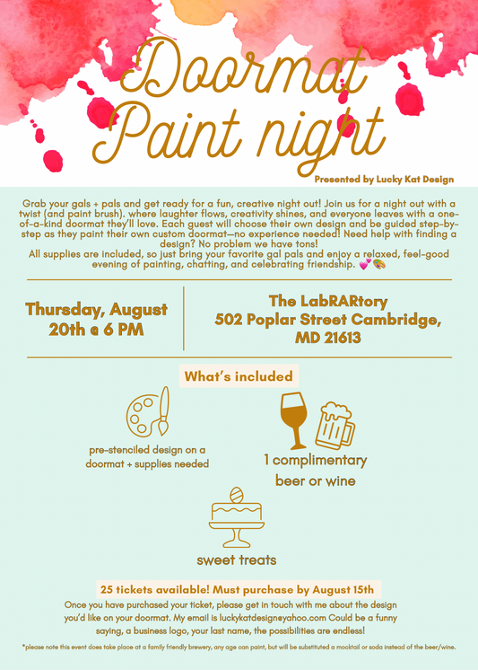 August 20th-  Doormat Paint Night @ RAR TICKET