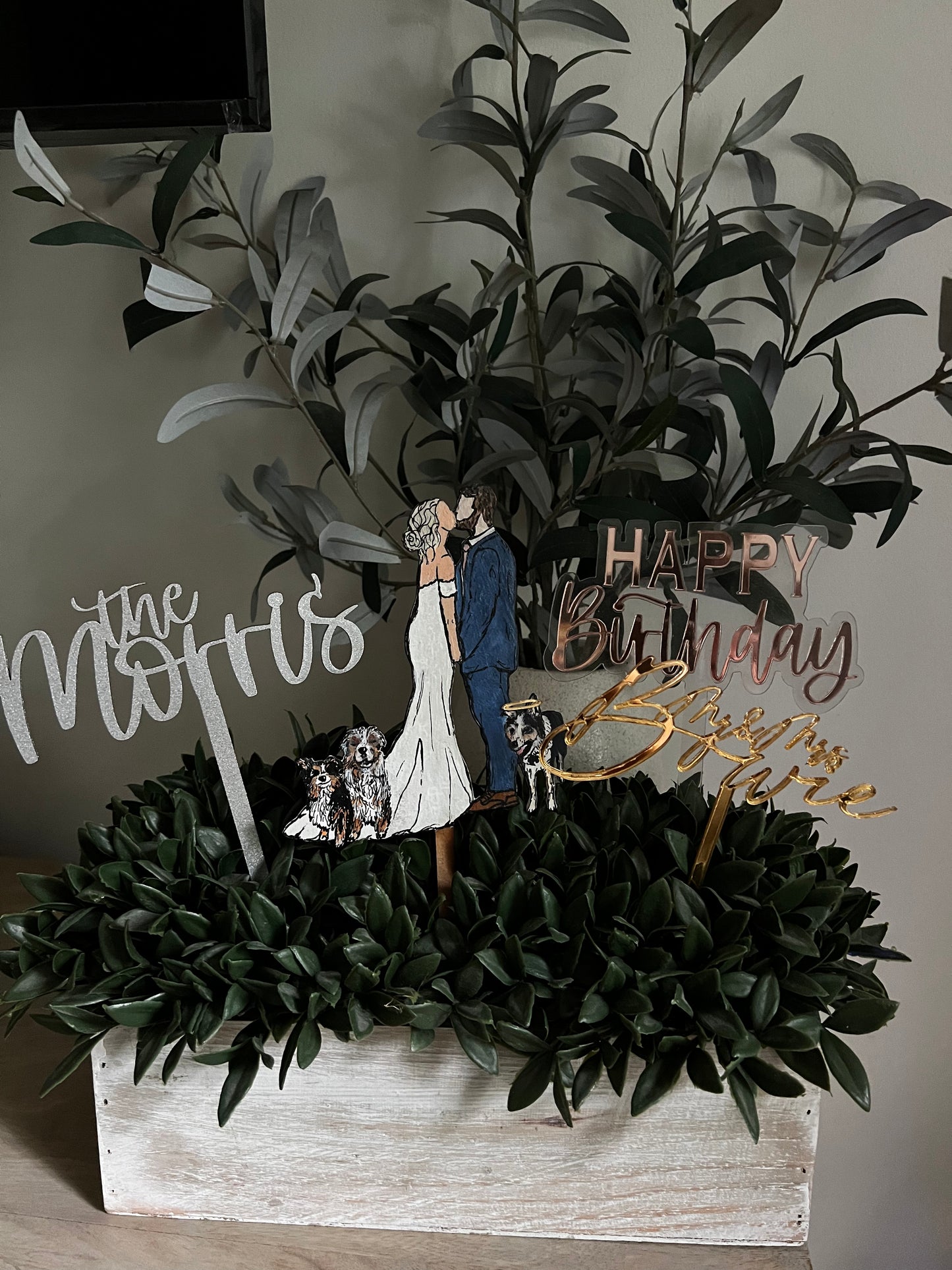 Hand painted silhouette cake topper