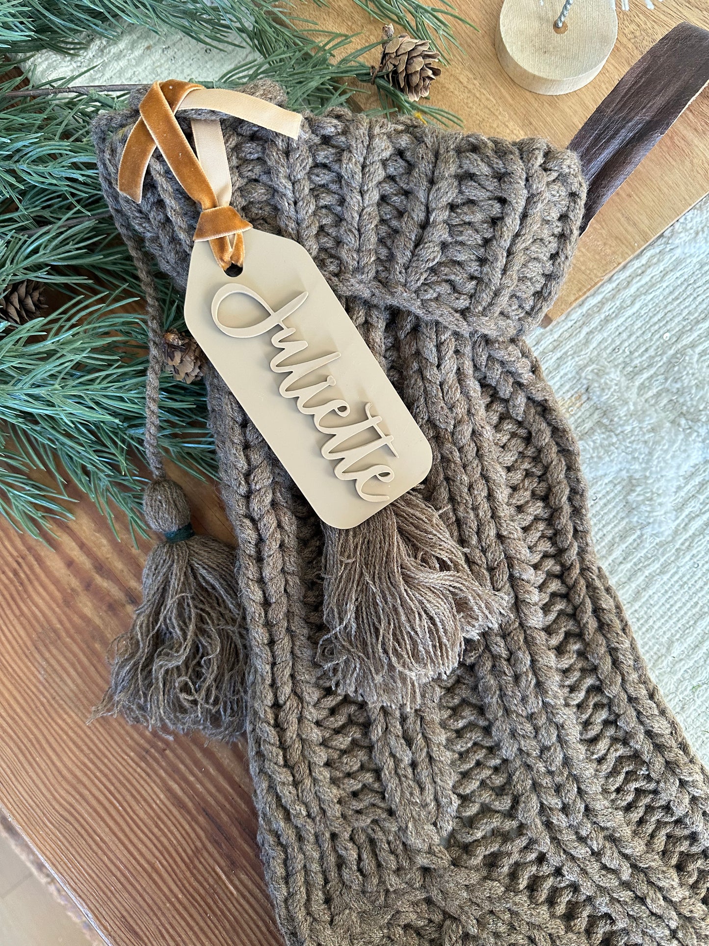 Acrylic Stocking Tag - taupe