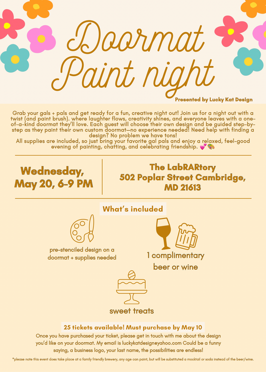 May 20th TAYLOR MACE- PRIVATE PARTY DOORMAT PAINT NIGHT AT RAR TICKET