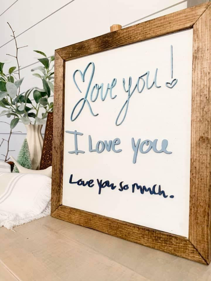 Handwritten I love you’s sign