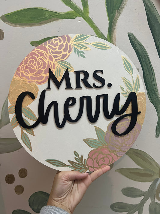 Hand Painted Floral Name Sign