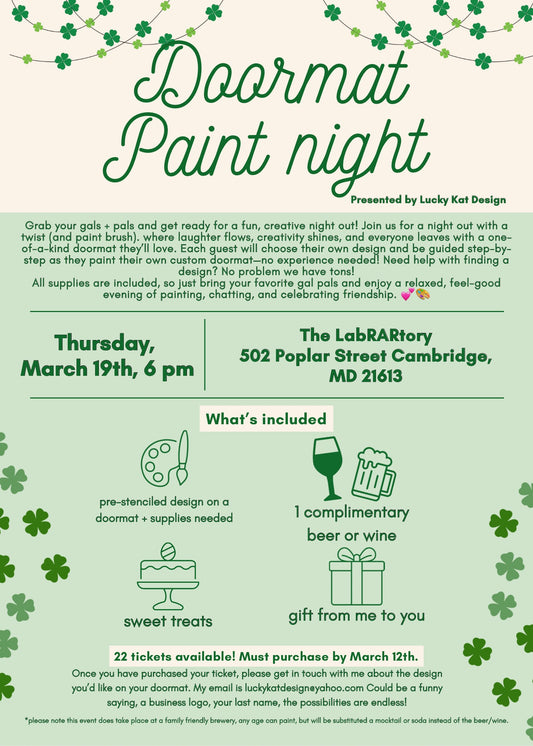 MARCH 19th DOORMAT PAINT NIGHT AT RAR TICKET
