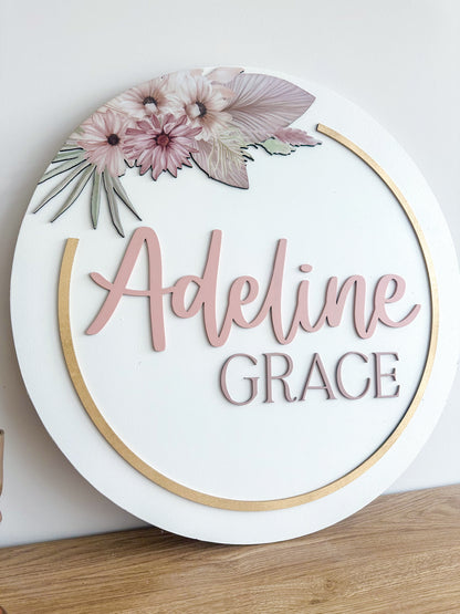Boho Floral Name Sign - Girl Nursery -