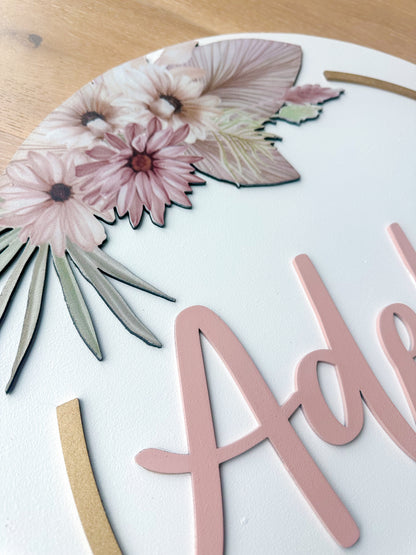 Boho Floral Name Sign - Girl Nursery -