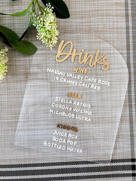 8x10 Frosted Acrylic Drink Sign