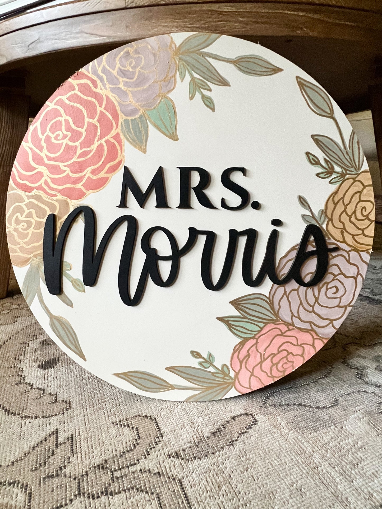 Hand Painted Floral Name Sign