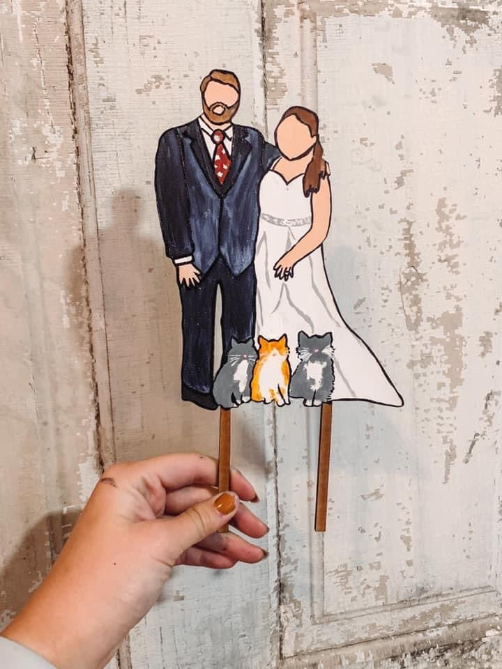 Hand painted silhouette cake topper