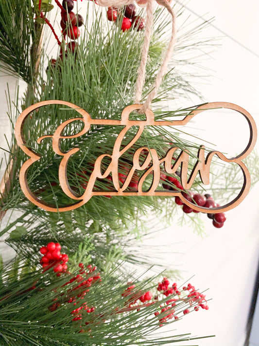 Custom Laser Cut Dog Ornament | Farmhouse ornament | dog ornament | hand lettered | custom ornament | pet ornament |