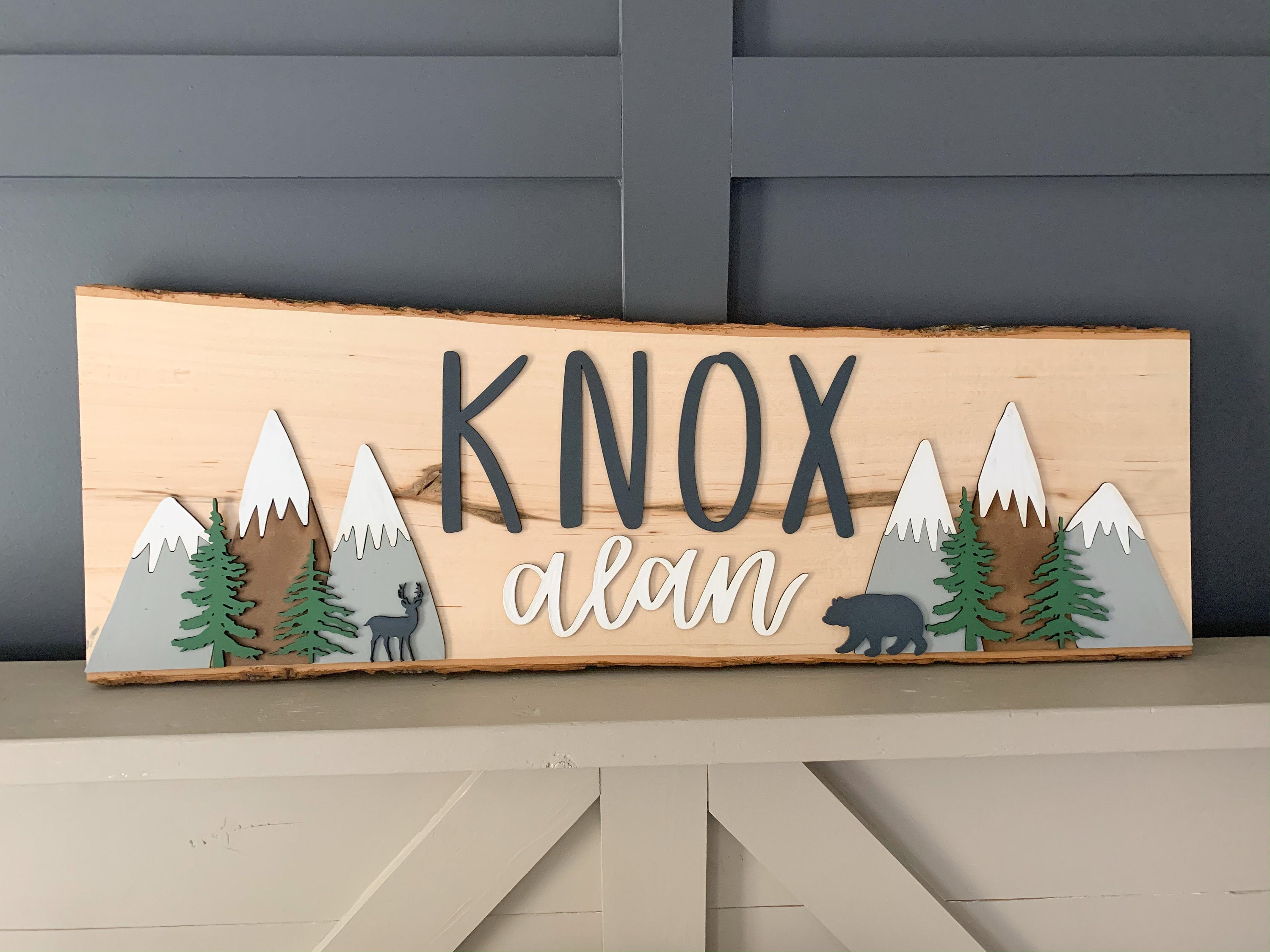 Nursery name sign, woodland nursery, forest name sign, above crib baby name sign, boy name sign, trees nursery sign, boy on sale nursery sign