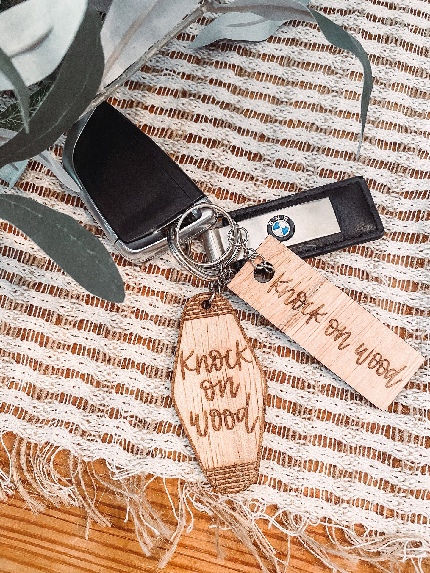 Knock on wood keychain