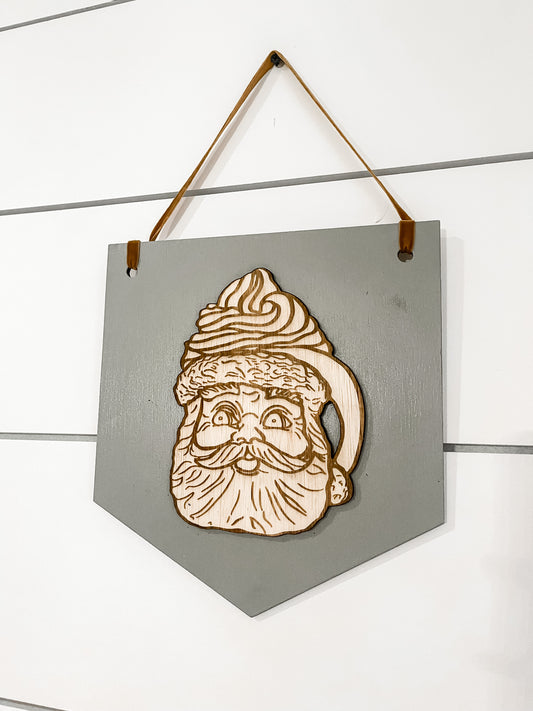 Vintage Santa Mug Pendant Sign